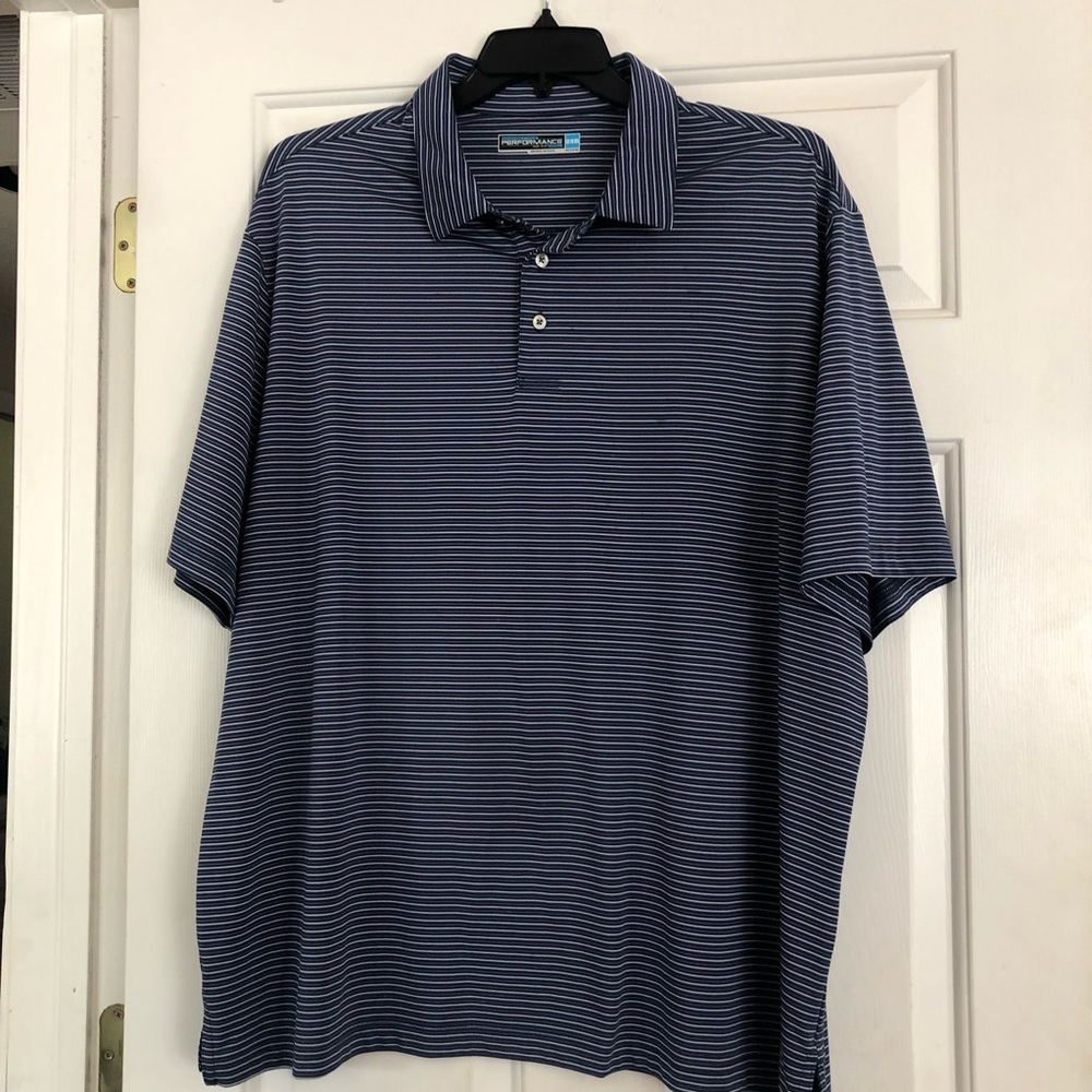 ROUNDTREE & YORKE PERFORMANCE Polo Striped Shirt Men’s Size 2XB Navy Blue EUC